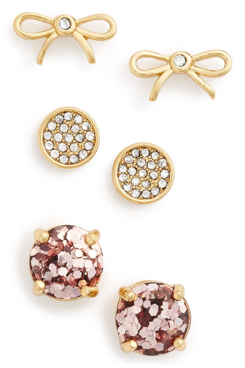 bow & round stud earrings, Main, color, ROSE GOLD MULTI