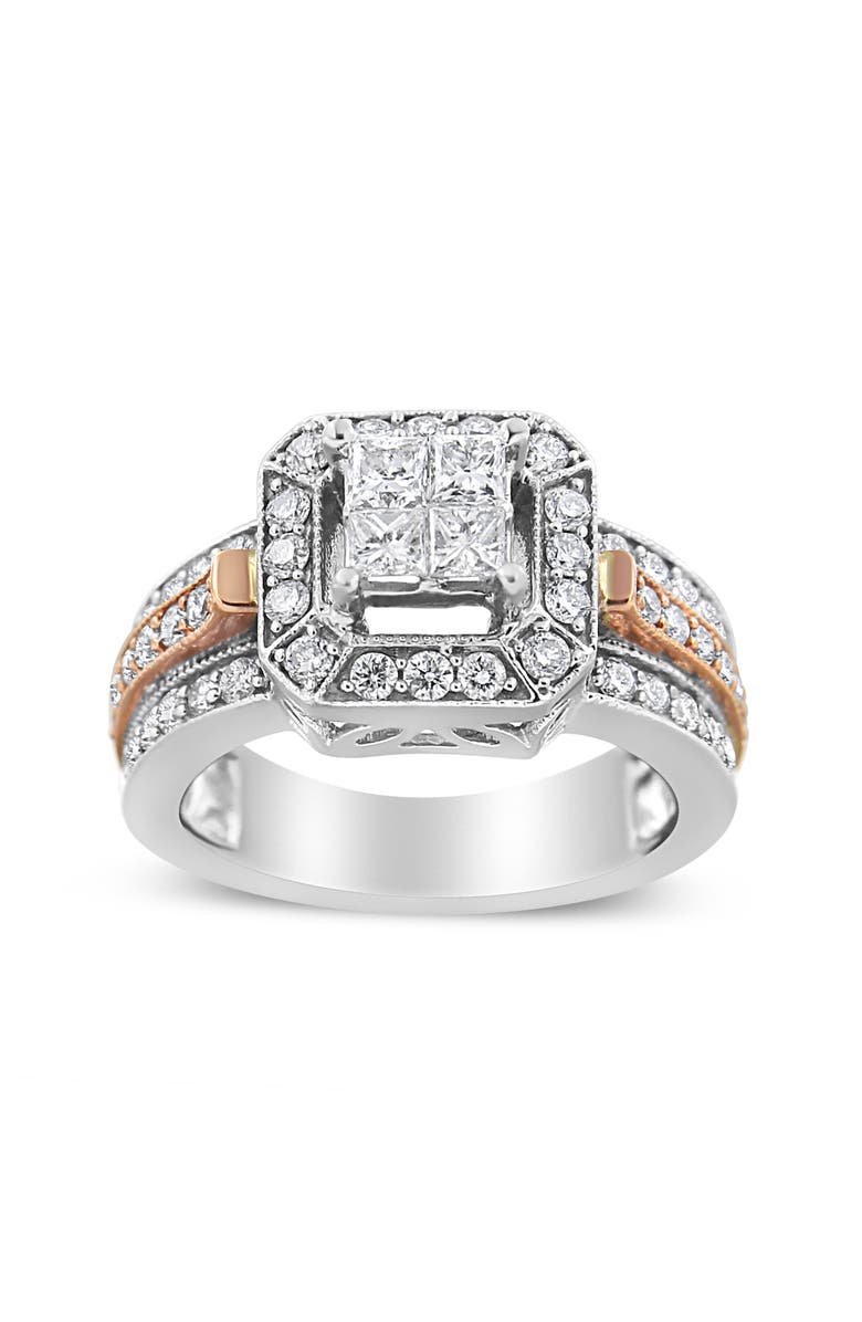 Haus of Brilliance 14K White and Rose Gold 1 1/8 Cttw Diamond Art Deco Style Triple Shank Cocktail Ring, Main, color, White