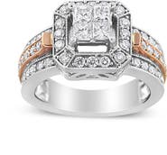 Haus of Brilliance 14K White and Rose Gold 1 1/8 Cttw Diamond Art Deco Style Triple Shank Cocktail Ring