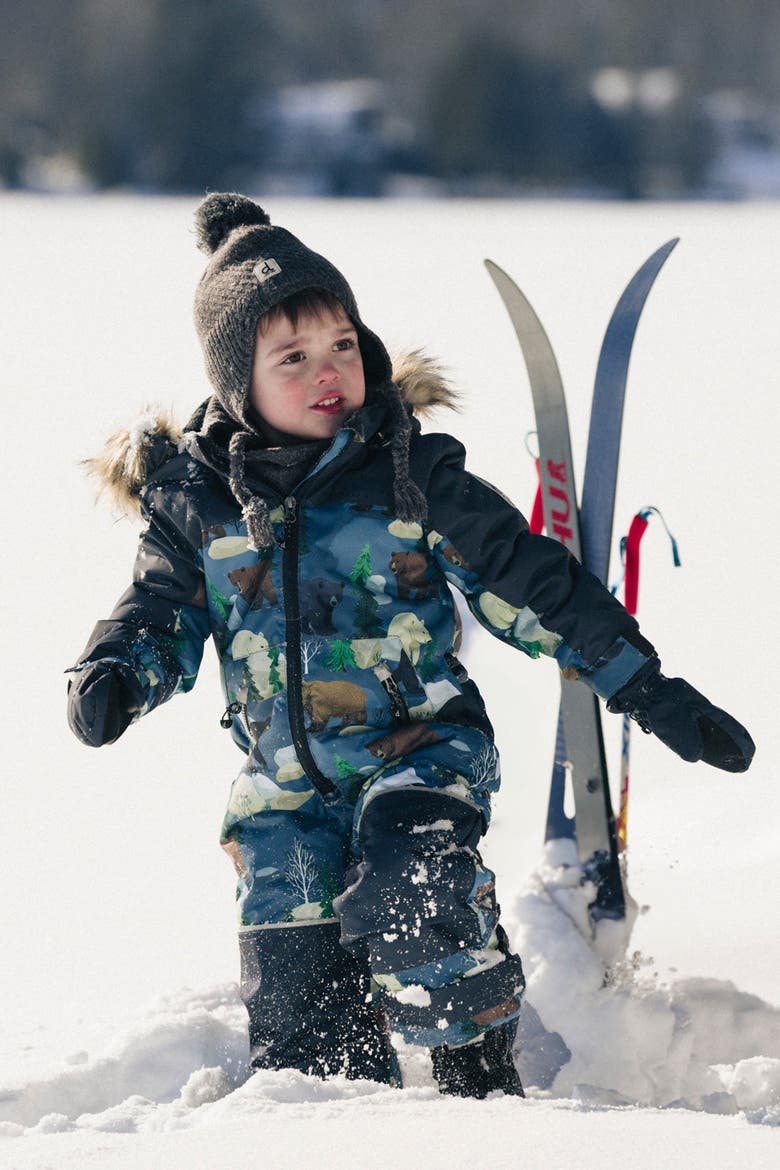 Discover Bear Detachable Hood One Piece Snowsuit, Alternate, color, Blue Bear Print