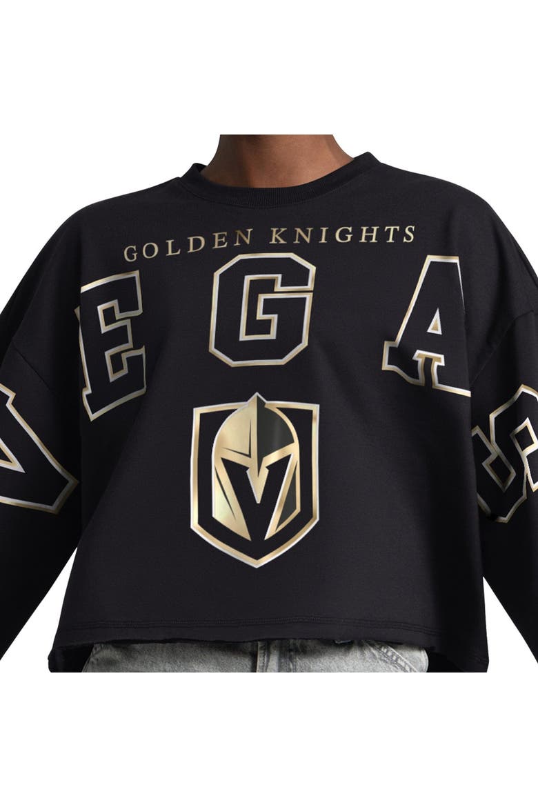 Women's Starter  Black Vegas Golden Knights Bleachers Cropped Drop Shoulder Sweatshirt, Alternate, color, Black