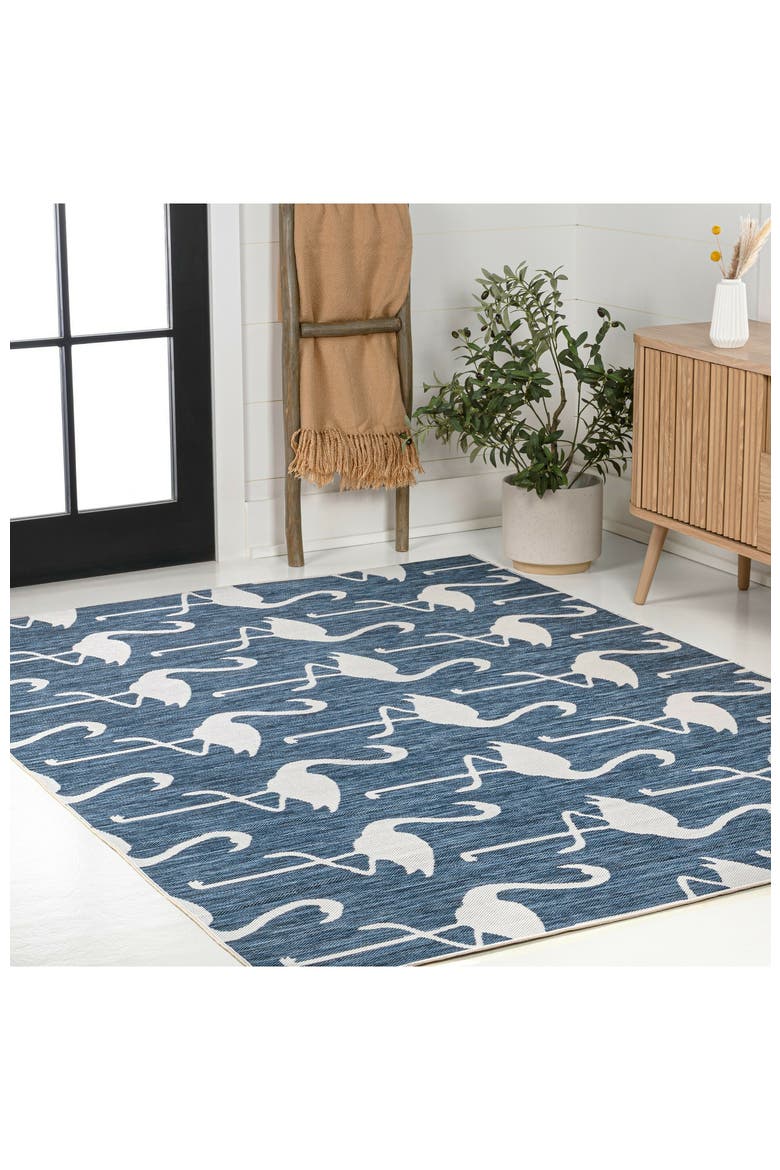 Liana Casual Coastal Flamingos Two-Tone Indoor/Outdoor Area Rug, Alternate, color, Navy/White