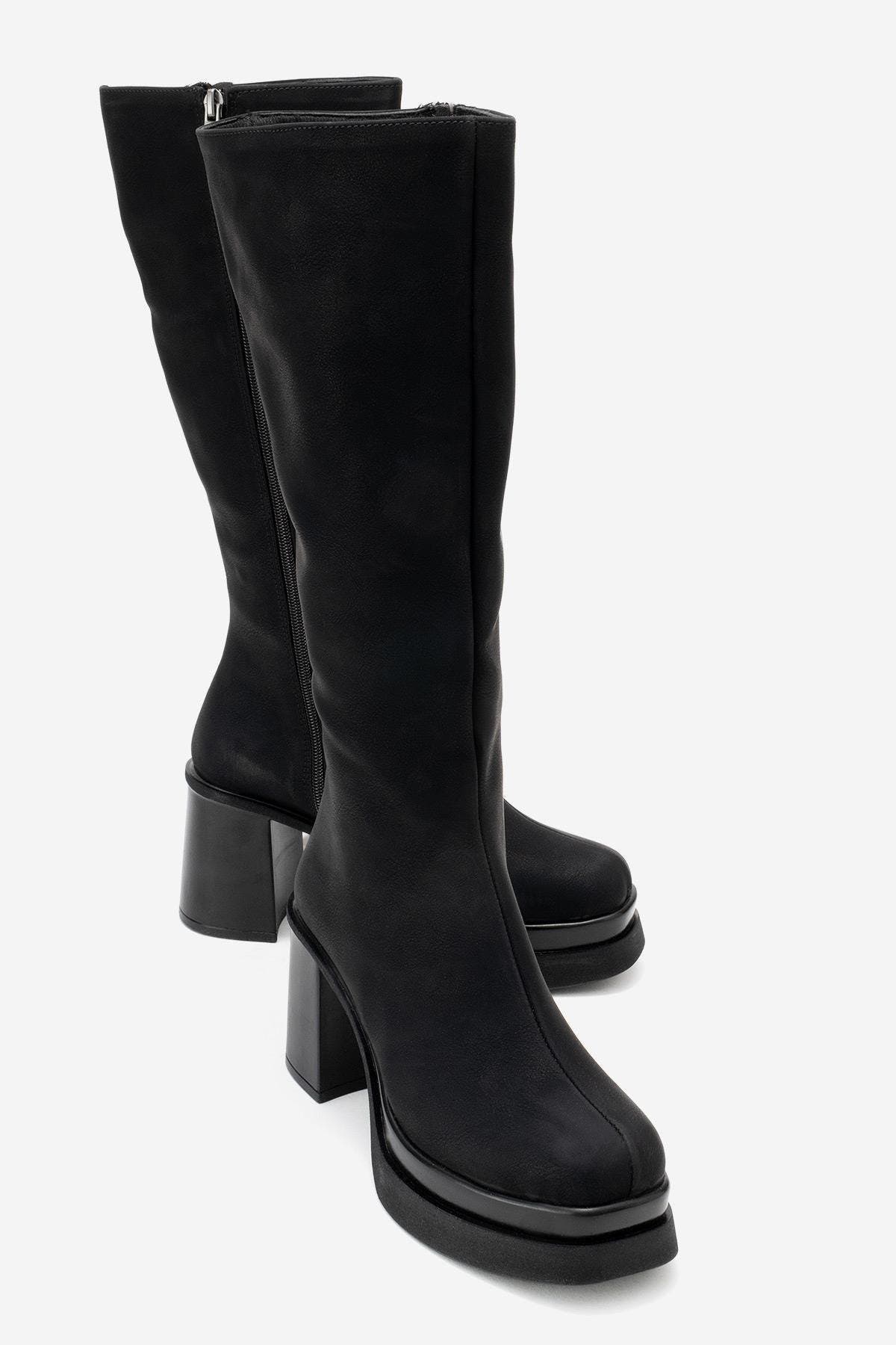 Carm Nubuck Platform Mid Calf Boot, Alternate, color, Black Nubuck