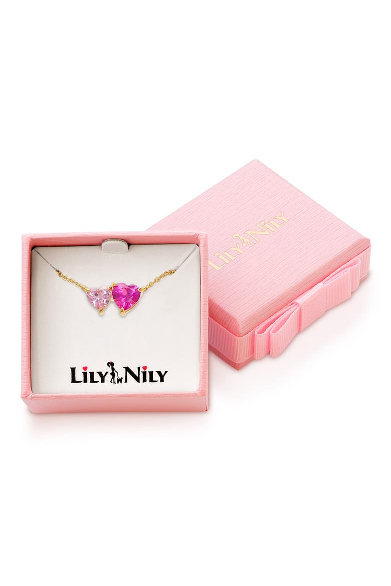 Kids' Double Hearts Cubic Zirconia Necklace, Alternate, color, OPEN PINK