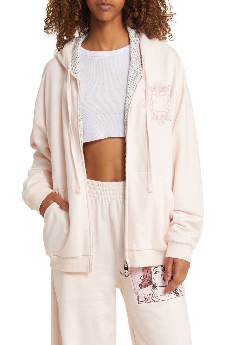 BOYS LIE Without Him Zip Graphic Hoodie, Main, color, 