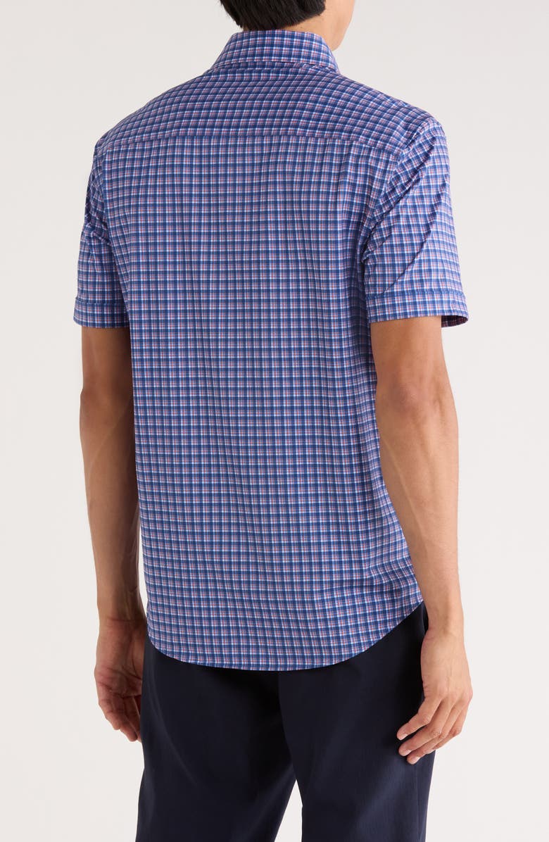 Bugatchi Miles OoohCotton<sup>®</sup> Short Sleeve Button-Up Shirt, Alternate, color, Navy