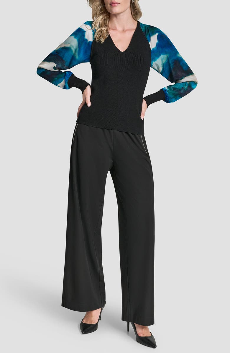 DKNY Printed Sleeve Mixed Media Sweater, Alternate, color, 