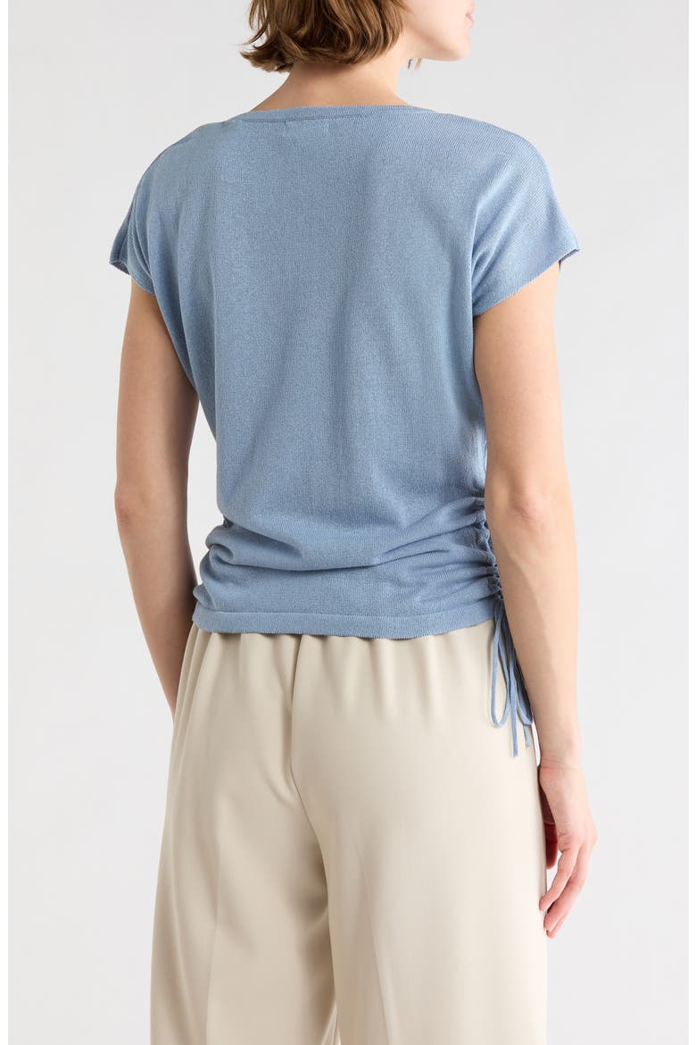 Side Ruched Short Sleeve V-Neck Sweater, Alternate, color, LIGHT BLUE