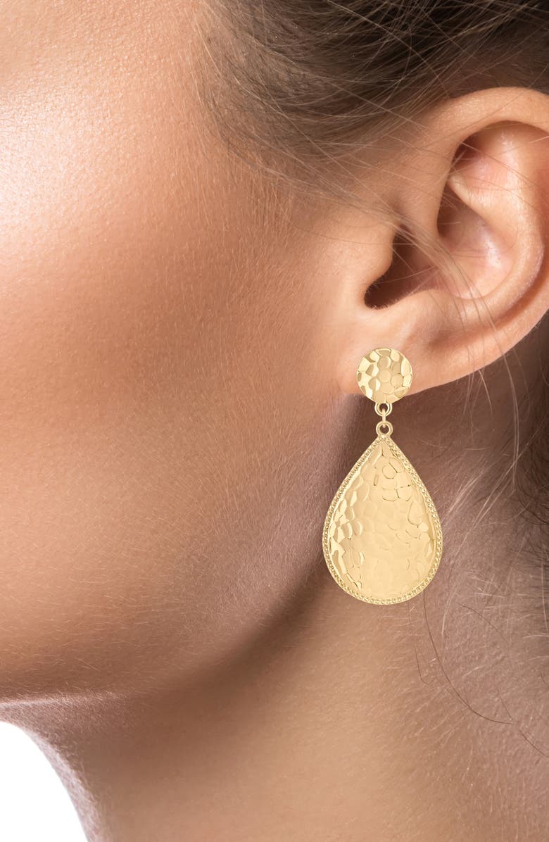 JARDIN 14K Gold Plated Hammered Teardrop Earrings, Alternate, color, Gold