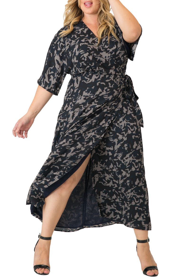 Short Sleeve Wrap Maxi Dress, Alternate, color, MIDNIGHT CAMO