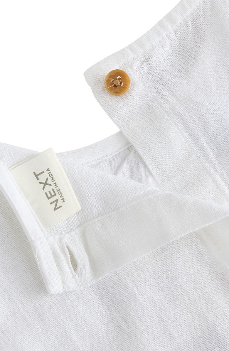 NEXT Kids' Embroidered Cotton & Linen Peplum Top & Stripe Pants Set, Alternate, color, White/Blue