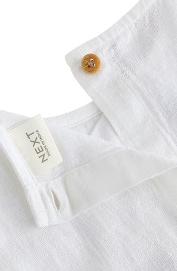 Kids' Embroidered Cotton & Linen Peplum Top & Stripe Pants Set