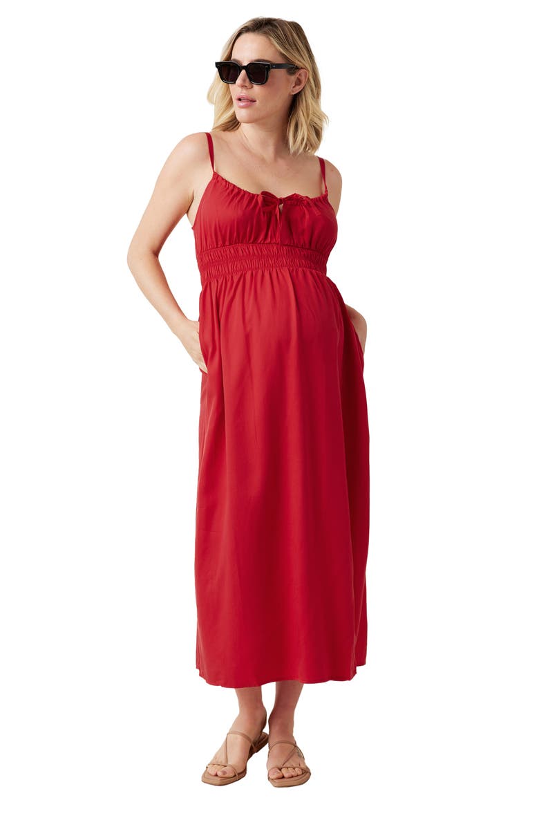 Ingrid & Isabel<sup>®</sup> Shirred Maternity/Nursing Midi Dress, Alternate, color, Red
