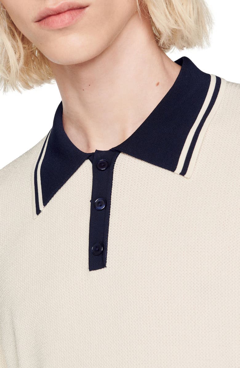 SANDRO Stripe Collar Polo Sweater, Alternate, color, Off White