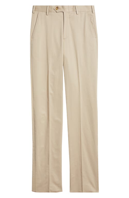 Berle Flannel Lined Flat Front Relaxed Fit Performance Khaki Pants In Khaki
