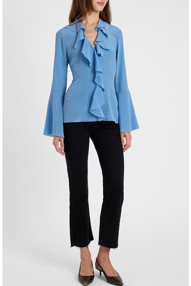 Sydney Silk Long Sleeve Ruffle Blouse, Alternate, color, Blue Aura