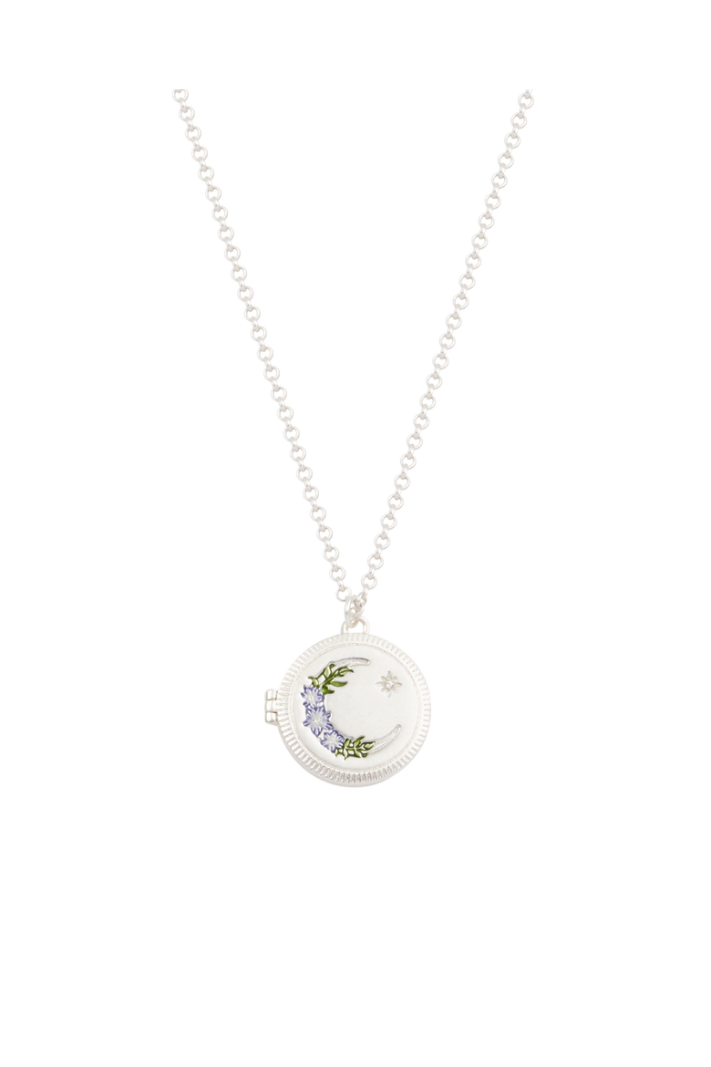 Nightshade Moon Silver Locket Chain Necklace, Main, color, Silver
