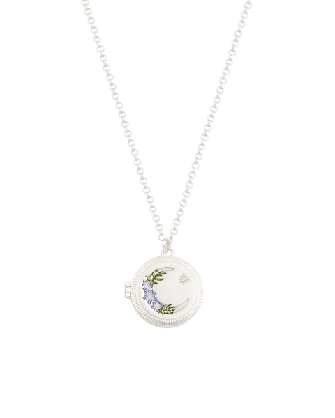 Nightshade Moon Silver Locket Chain Necklace