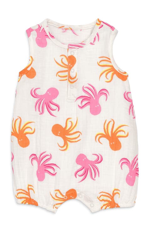 Baby Cotton Gauze Bubble Shortie In Seasonal Prints