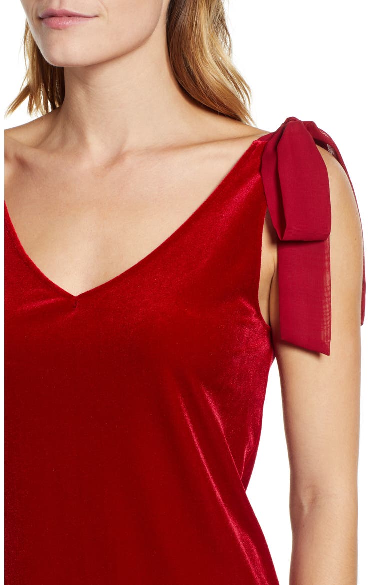 Gibson x Glam Squad Tara Bow Detail Velvet Top (Nordstrom Exclusive), Alternate, color, RED