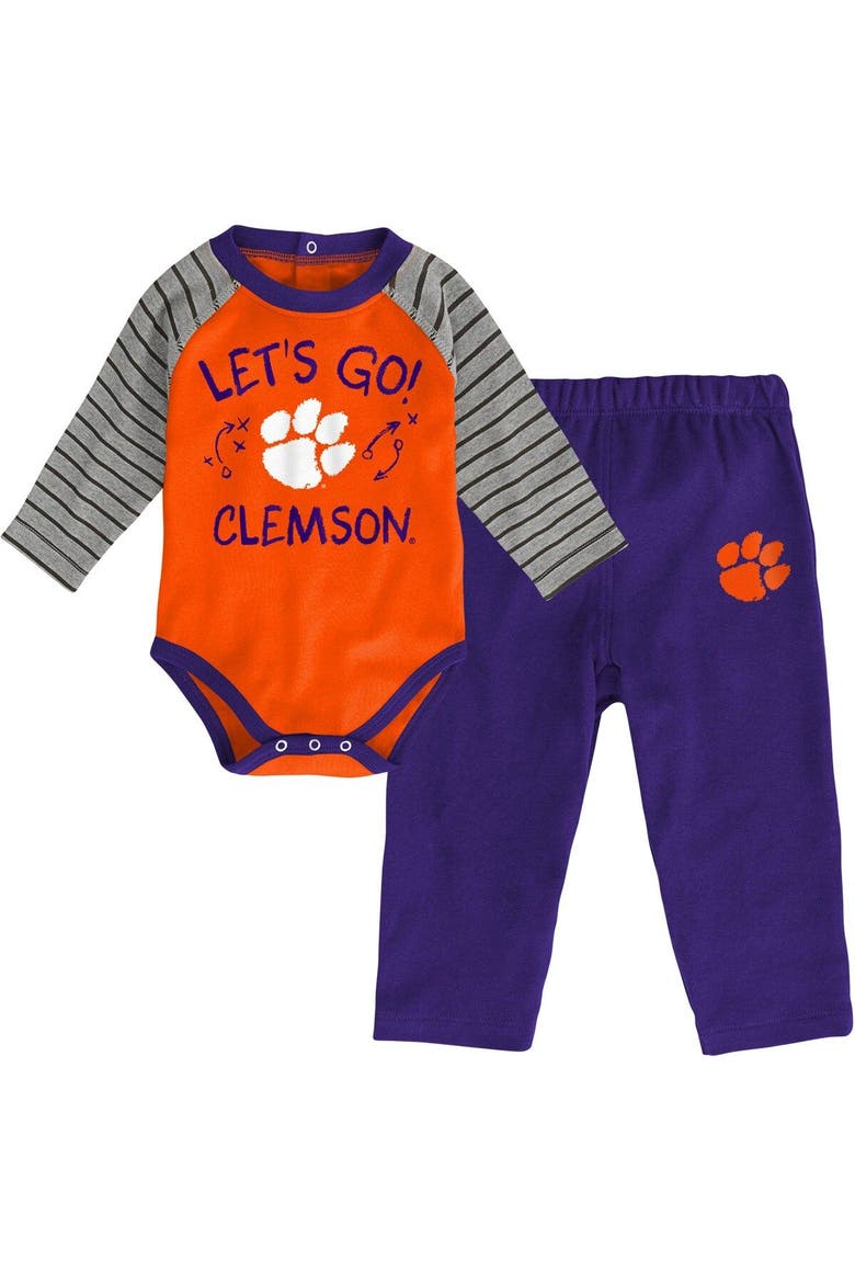 Infant Orange/Purple Clemson Tigers Touchdown 2.0 Raglan Long Sleeve Bodysuit & Pants Set, Main, color, Orange