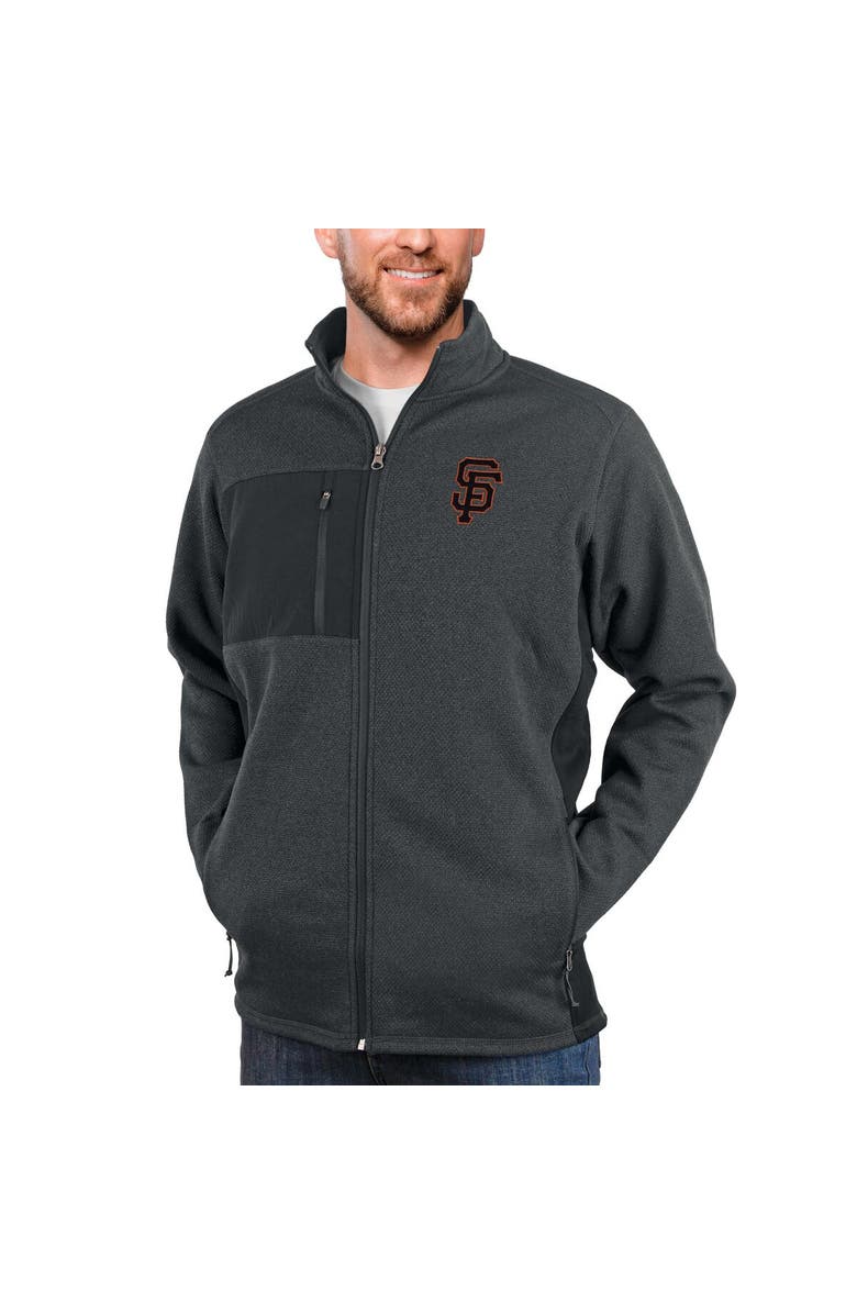 ANTIGUA Men's Antigua Heathered Charcoal San Francisco Giants Course Full-Zip Jacket, Main, color,