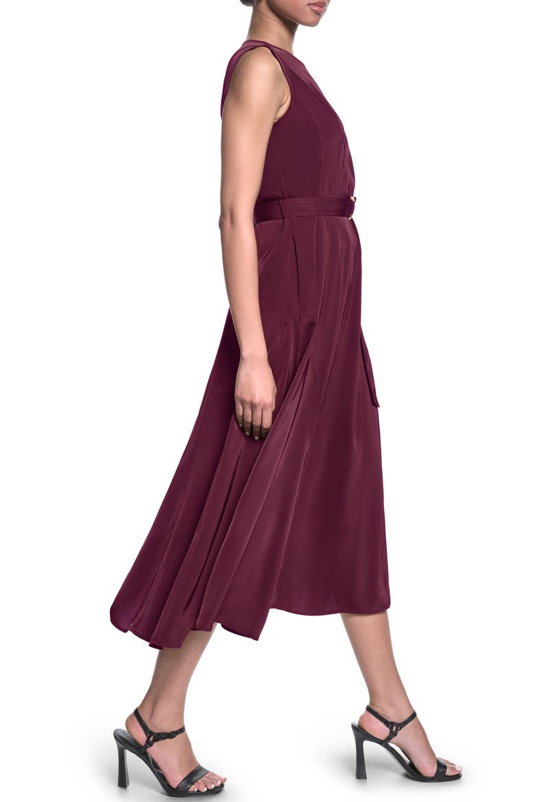 Belted Sleeveless Midi Dress, Alternate, color, PORT