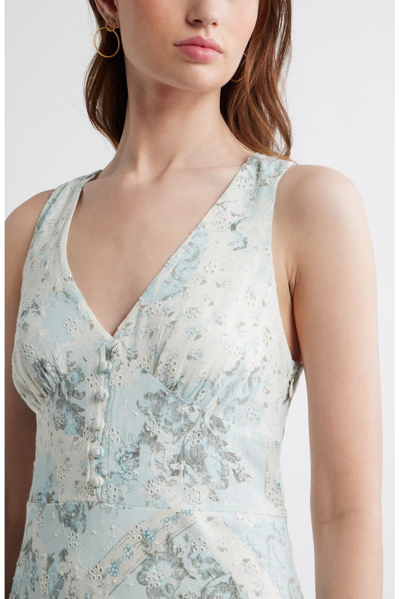 Embroidered Bias Cut Midi Dress, Alternate, color, BLUE WALLPAPER COLLAGE
