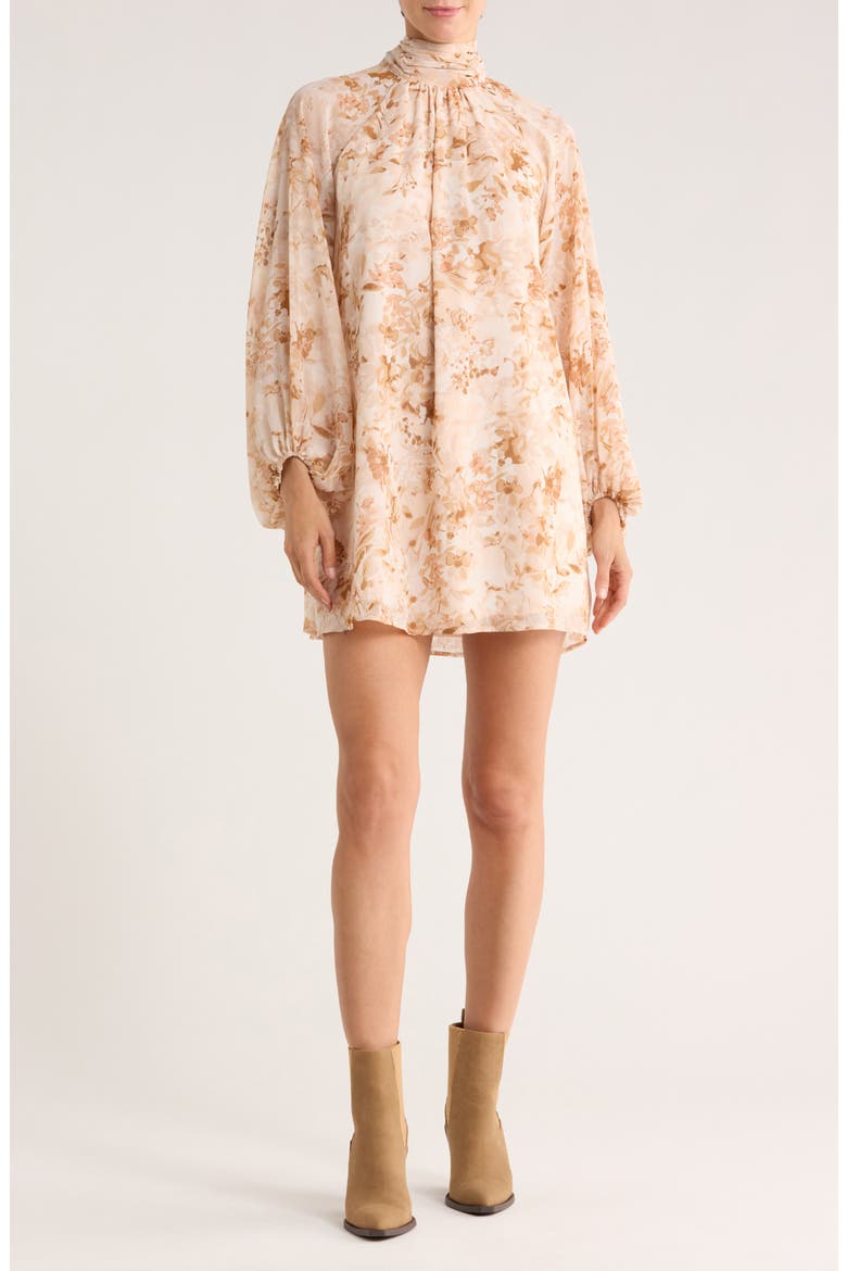 Evelyn Floral Mock Neck Long Sleeve Dress, Main, color, PETAL