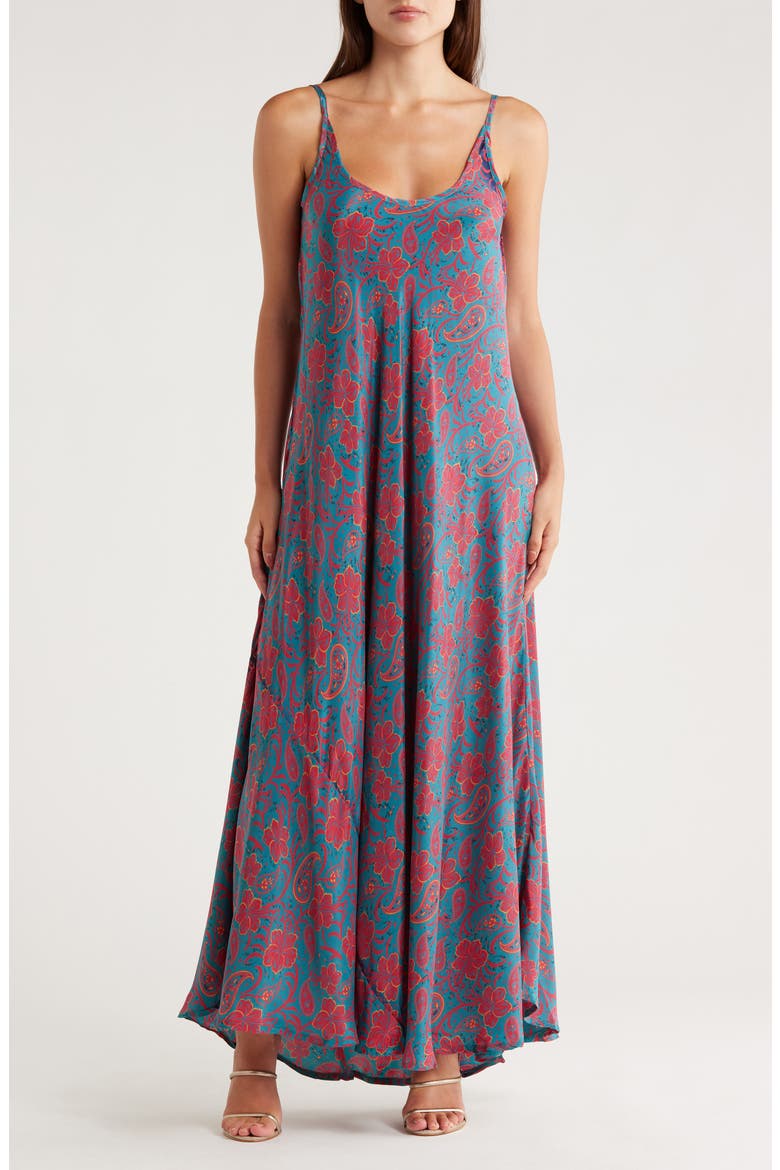 Printed A-Line Maxi Dress, Main, color, BLUE/ PINK