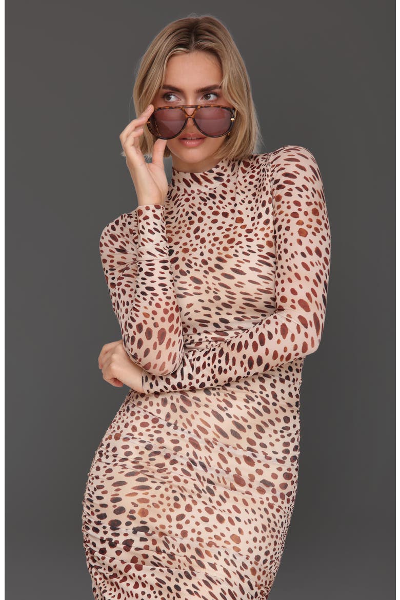 Mock Neck Long Sleeve Body-Con Maxi Dress, Alternate, color, SPOTTED ANIMAL