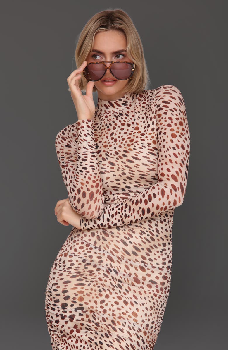 Avec Les Filles Mock Neck Long Sleeve Body-Con Maxi Dress, Alternate, color, Spotted Animal