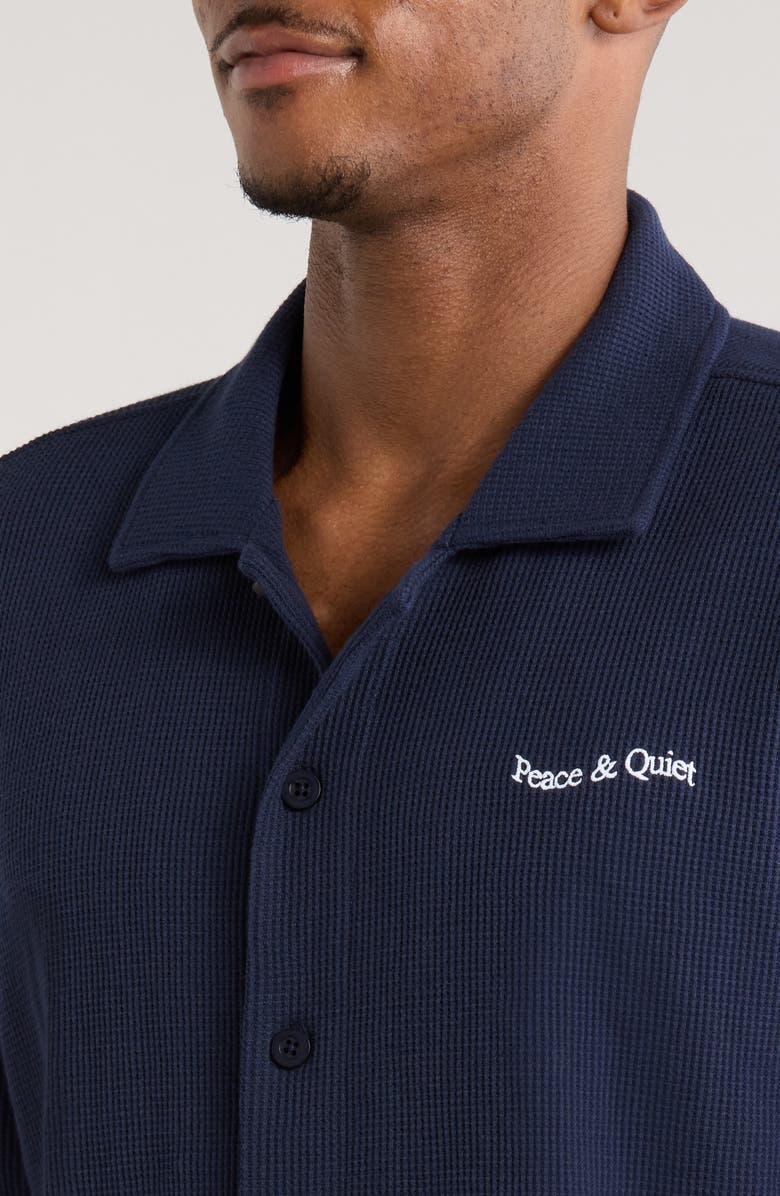 Museum of Peace & Quiet Wordmark Waffle Knit Shirt Jacket, Alternate, color, Navy