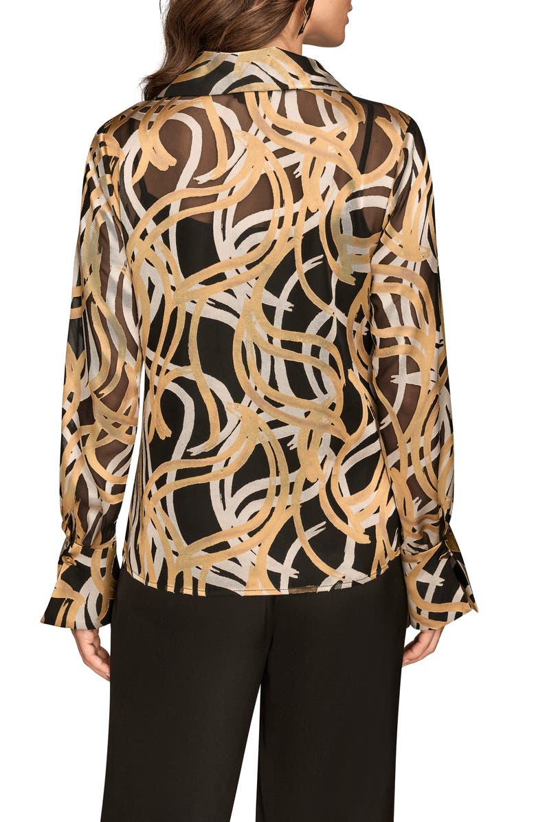 Donna Karan New York Burnout Print Cowl Neck Top, Alternate, color, Black/ Gold