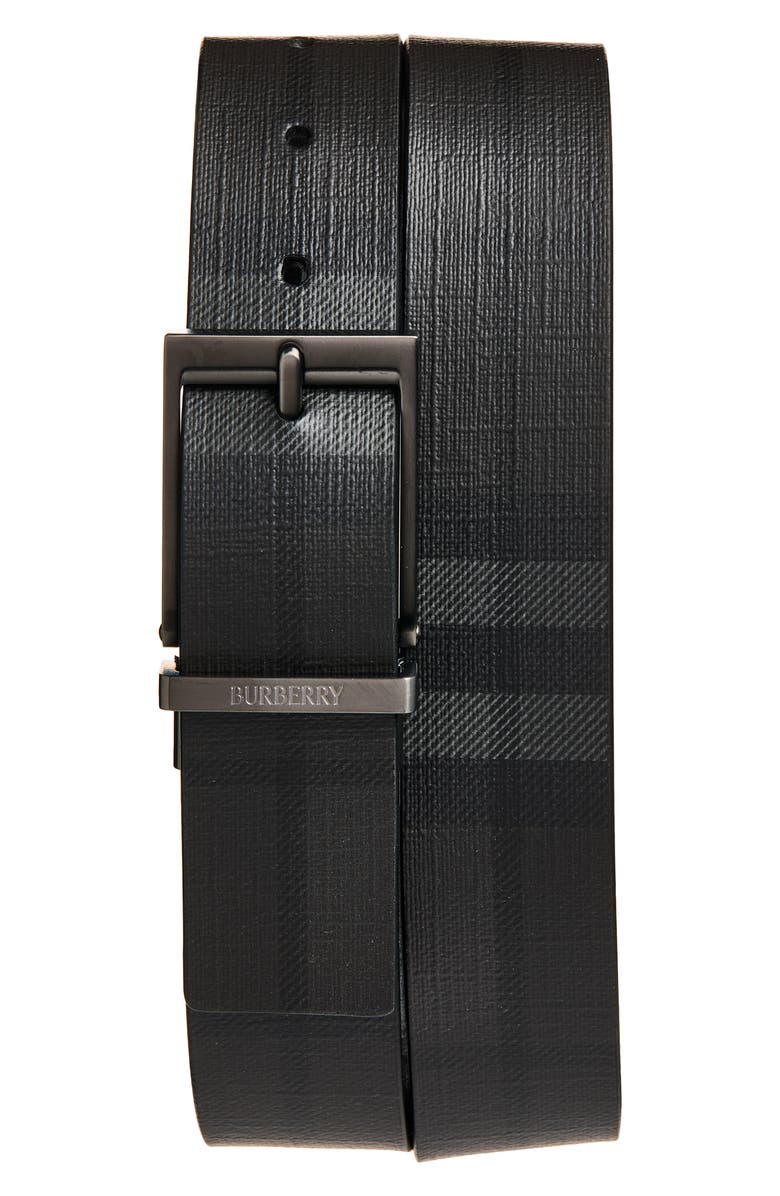 Burberry Louis Reversible Check Belt, Main, color, Iron/ Black/ Graphite