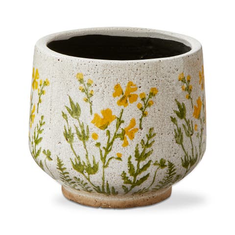 Wild Flower Footed Planter Large Multi Terracotta Spring