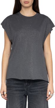 Zadig & Voltaire Cloe Strass Crystal Embellished Dolman Sleeve Top