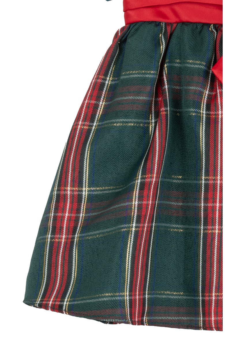 Velvet & Plaid Shirred Dress, Alternate, color, HUNTER