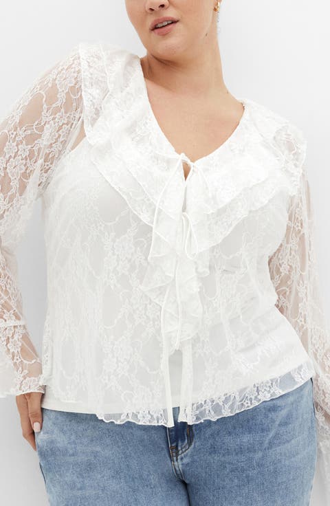 Lacie Ruffle Long Sleeve Lace Top (Plus)