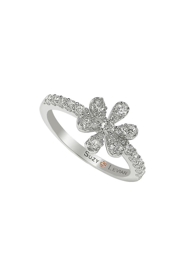 Pavé Cubic Zirconia Flower Ring, Main, color, WHITE