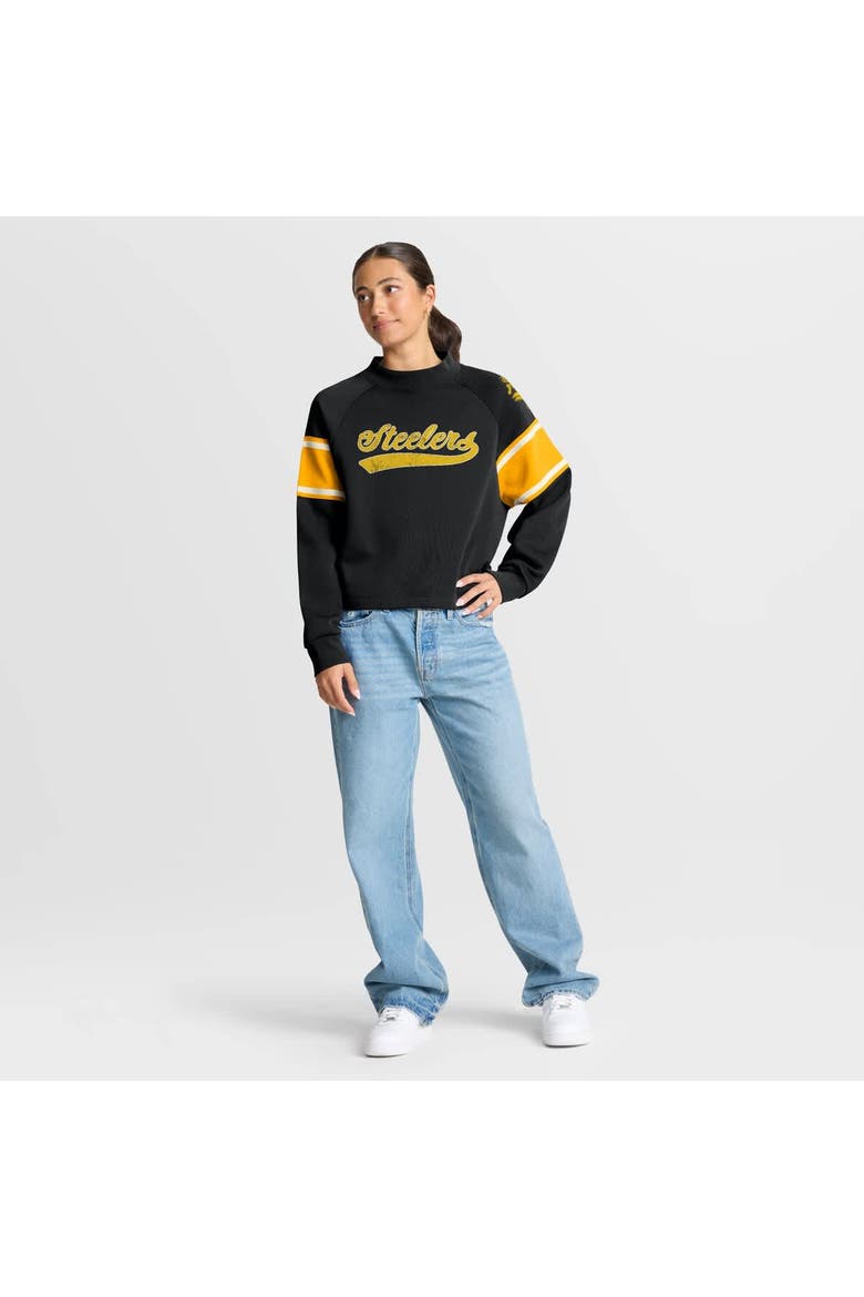 Women's Fanatics Black Pittsburgh Steelers Oversized Hometown Toss Sweep Mock Neck Pullover, Alternate, color, Black