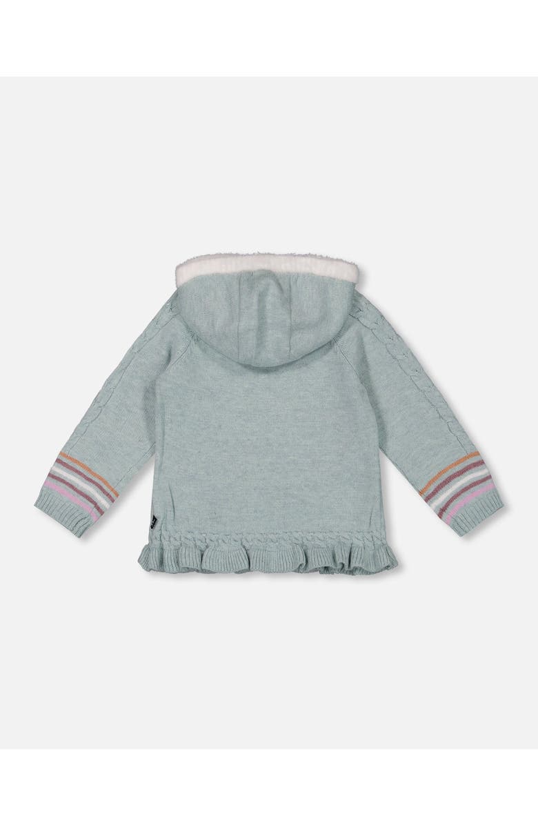 Deux par Deux Little Girl's Jacquard Hooded Knit Cardigan Light Turquoise, Alternate, color, Frosty Green