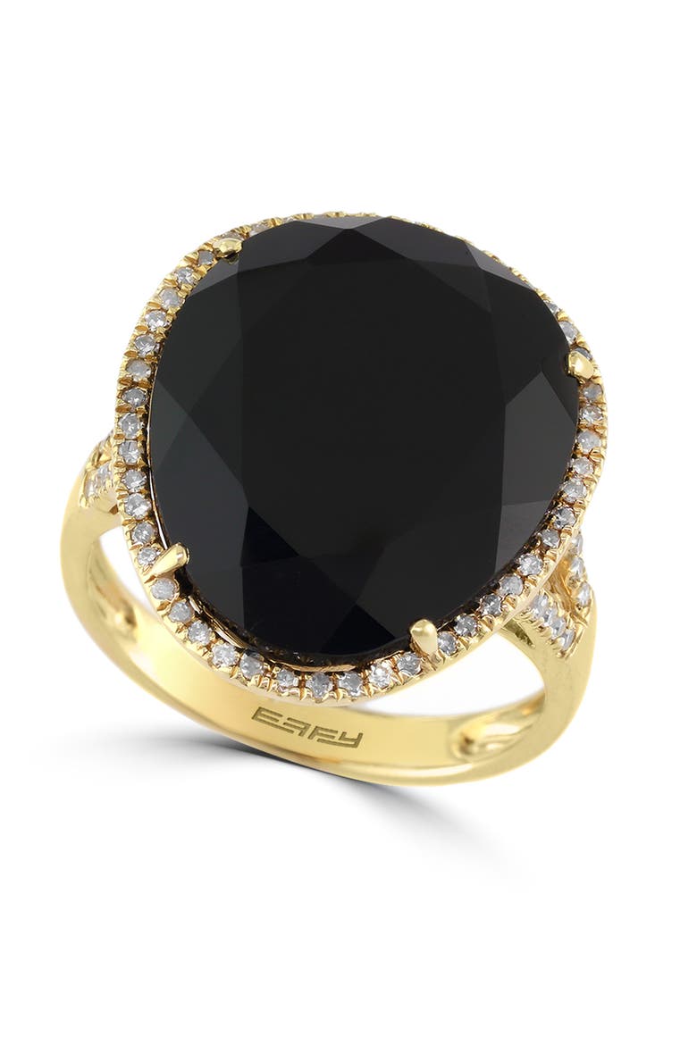 14K Yellow Gold Diamond-Framed Black Onyx Ring, Main, color, 14K Gold