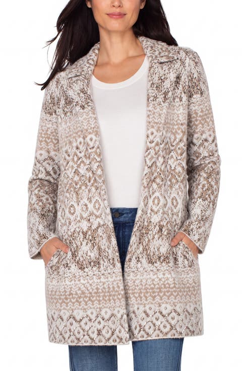 Longline Open Front Jacquard Cardigan