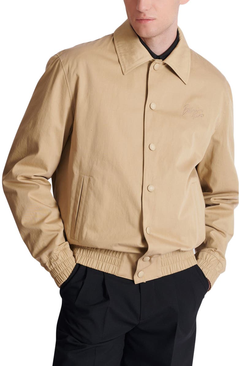 Balmain Cotton canvas bomber jacket, Alternate, color, Beige