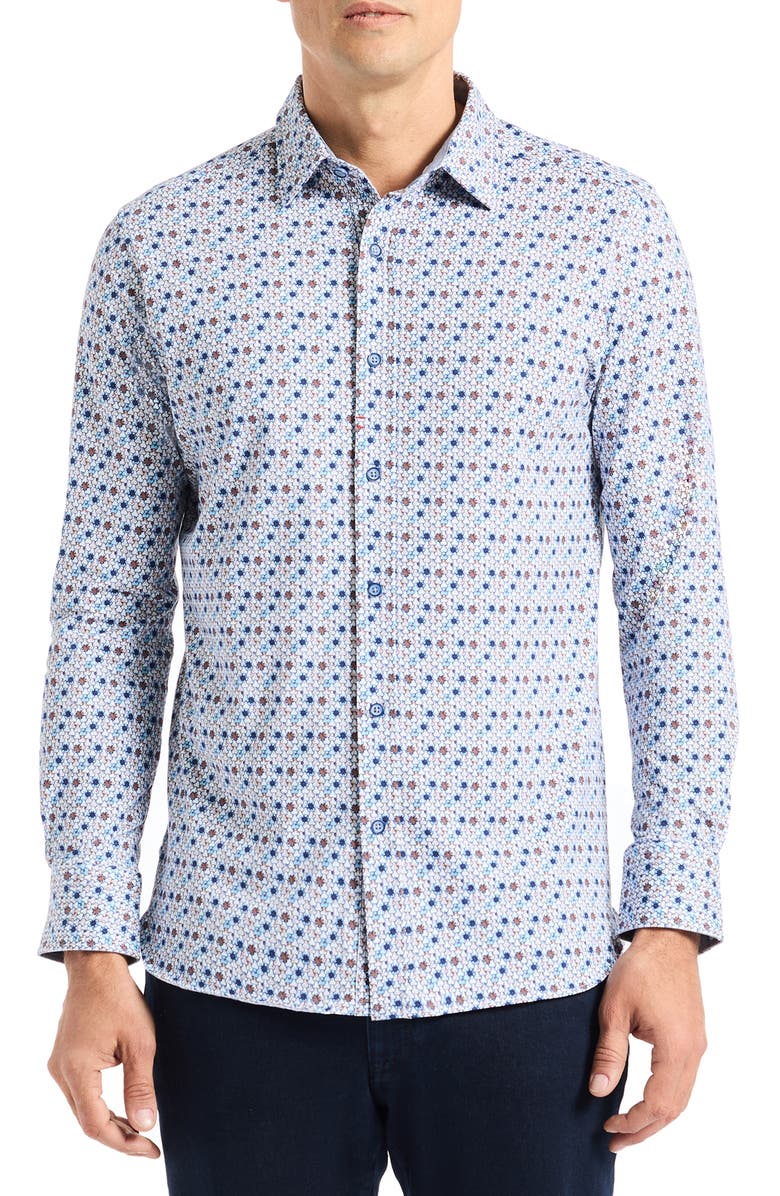 Robert Graham Ian Stretch Cotton Button-Up Shirt, Main, color, White Multi