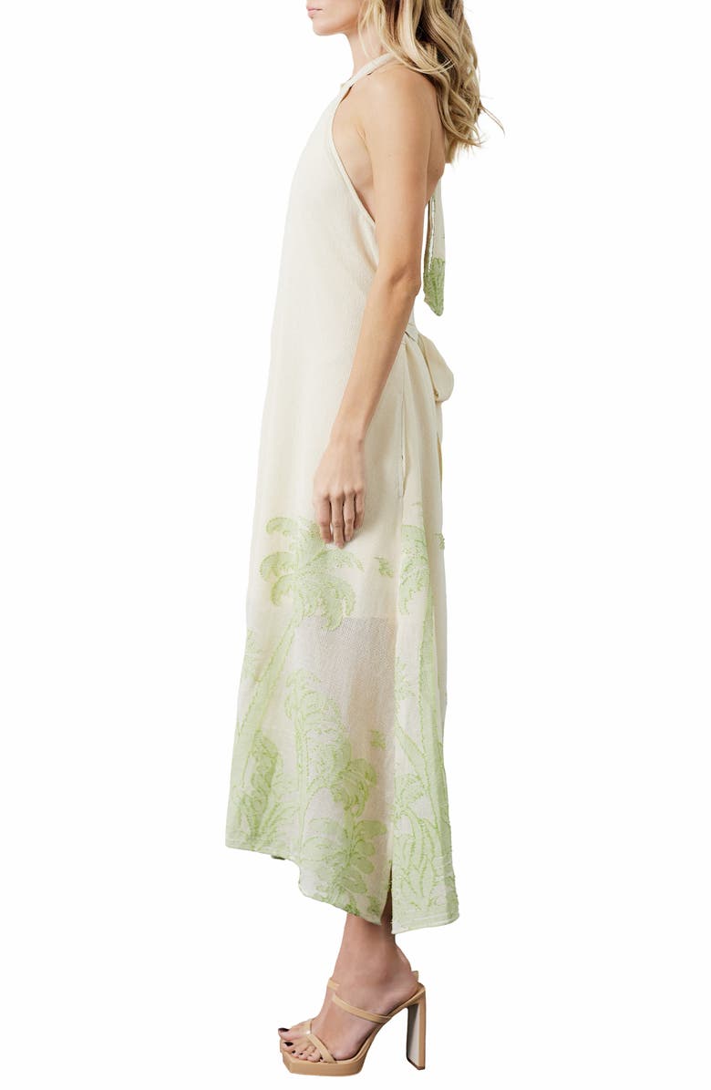 CIEBON Nahara Print Halter Maxi Dress, Alternate, color, Cream/ Green