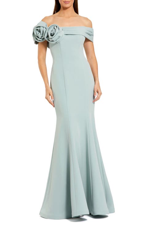 Women's 3D Floral Crepe Off The Shoulder Gown