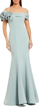 Mac Duggal Women's 3D Floral Crepe Off The Shoulder Gown