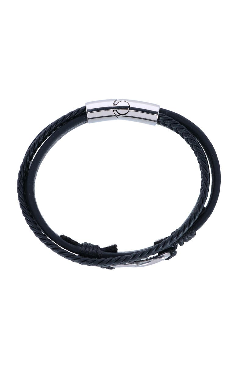 Trafalgar Infinity Triple Band Secure Clasp Leather Bracelet, Alternate, color, Black And Silver